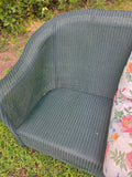 Lloyd Flanders Green Wicker Sofa w/Floral Cushions