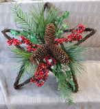 Star Shaped Pine Cone and Holly Berry Wall Hanging