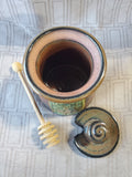 Signed Ceramic Honey Jar with Wooden Honey Dipper