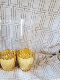 Set of 10 Clear Glass and Gold Toned Dipped Honeycomb Base Stemless Champagne Flutes