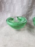 Pair of Kosta Boda Style Green Swirl Glass Candle Votives