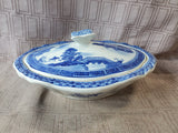 Asian Inspired Blue and White Porcelain Covered Butterfly Handle Serving Dish