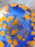Signed Handblown Blue and Orange Glass Vase by Jeb