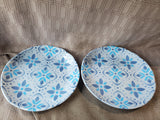 Lot of 4 Modern Southern Home Melamine Blue Geometric Pattern Dinner Plates