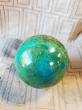 Carved Spherical Blue, Teal, and Brown Colored Stone