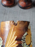 7 Piece Hand Carved Wooden Folk Art Cordial Cup and Serving Tray Set