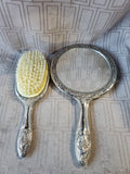 2 Piece Silverplate Vanity Brush and Mirror Set
