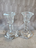 Pair of Clear Glass Tapered Candlesticks