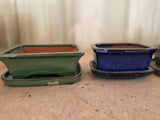 Lot of Asian Style Small Glazed Terracotta Planters w/Saucers (4)