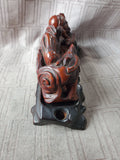 Asian Inspired Carved Wood Diety and Dragon Figurine with Stand