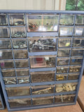 Two Blue Garage Storage Boxes w/Small Plastic Drawers - Filled w/Random Hardware