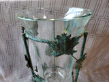 Heavy Clear Glass Vase with Metal Leaf Stand