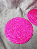 Lot of 3 Pink Woven Wine Bottle Coasters