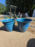 Two Teal/Blue Plastic Planters