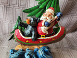 Resin and Metal Santa Fishing with Bear Stocking Holder