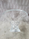 Heavy Clear Glass Ribbed Flared Pedestal Vase