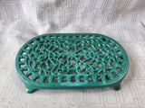 Cast Iron Green Enamel Oval Trivet