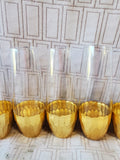 Set of 10 Clear Glass and Gold Toned Dipped Honeycomb Base Stemless Champagne Flutes