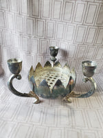 Vintage Silverplate Lotus Flower Candlestick Holder and Vase