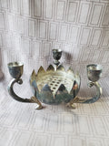 Vintage Silverplate Lotus Flower Candlestick Holder and Vase