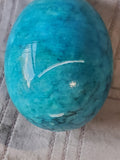 Blue Carved Stone Egg Paperweight with Display Base