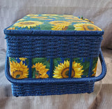 Blue Wicker Sunflower Sewing Basket
