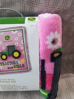 John Deere Collection "Tractors are for Girls" No Sew Fleece Throw Kit UNUSED