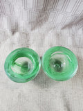 Pair of Kosta Boda Style Green Swirl Glass Candle Votives