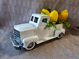 Small White Metal Truck with Faux Lemon Arrangement