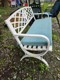 White Lattice Metal Outdoor Bench w/Cushion