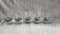 Set of 5 Clear Glass Vintage Car Whiskey Glasses