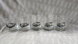 Set of 5 Clear Glass Vintage Car Whiskey Glasses
