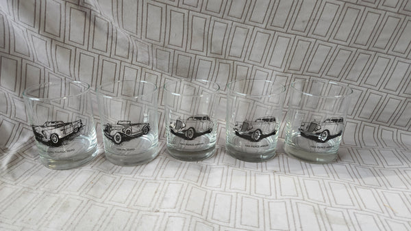 Set of 5 Clear Glass Vintage Car Whiskey Glasses
