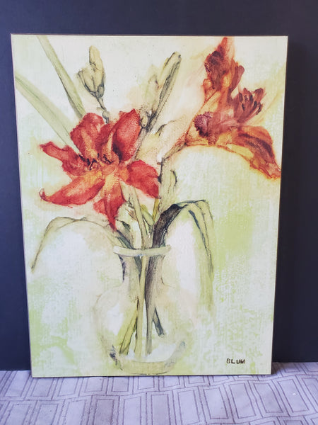 Blum Lillies in Vase Print on Wood Plaque