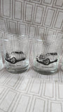 Set of 5 Clear Glass Vintage Car Whiskey Glasses