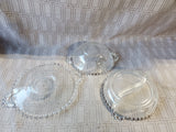 Lot of 3 Clear Glass Beaded Rim Serving Dishes