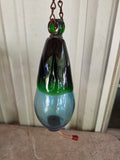 Blue and Green Hand Blown Glass Hummingbird Feeder w/Stopper