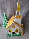 Vintage Hand Painted Church with Christmas Tree Figurine