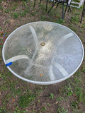 White Aluminum Patio Table W/Glass Top, Needs Cleaning