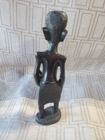 (B) Hand Carved Ebony Wood African Folk Art Statue