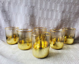 Set of 6 Clear Glass and Gold Toned Lowball Glasses