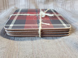Set of 4 Pottery Barn Red Plaid Corkback Coasters UNUSED