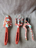 Red Floral Gardening Kneeling Pad and Tool Lot