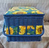 Blue Wicker Sunflower Sewing Basket