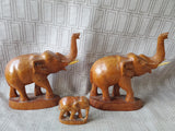 Set of 3 Carved Wood Elephant Figurines