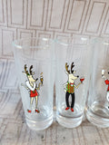 Set of 4 Clear Glass Christmas Reindeer Shot Glasses