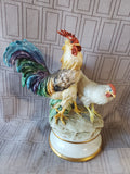 Signed Rooster and Hen Ceramic Figurine
