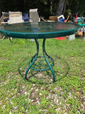 Green Metal Outdoor Dining Table w/Glass Top
