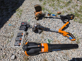 Worx 20v Lawn Care System, Blower, Two TString Trimmers/Edgers, Five Batteries and Charger