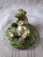 (B) Metal Bear on Stone Base Paperweight